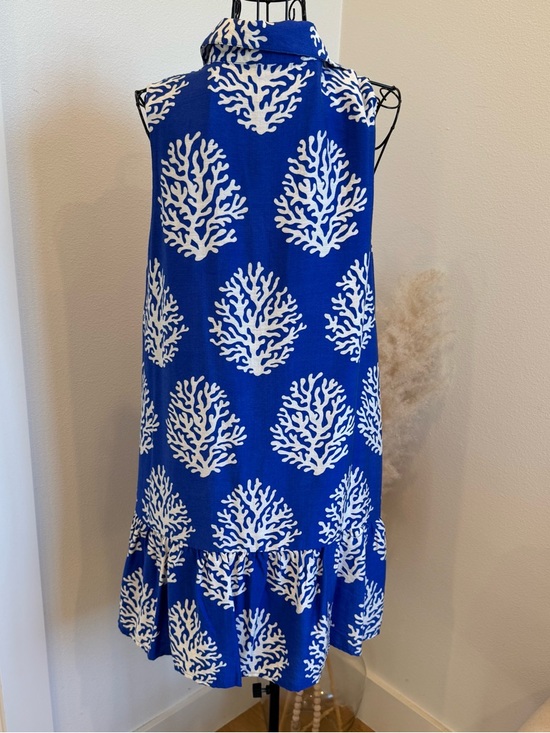 THML Blue Coral-Print Sleeveless Pleated Button Mini Dress Pink & Orange Trim - Picture 4 of 10